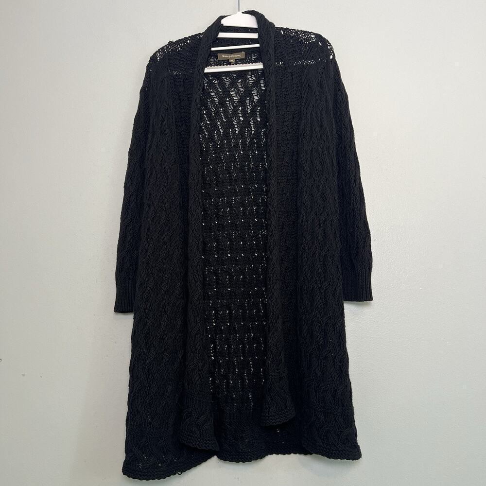 Tommy Bahama Womens Linen Cotton Cable Knit Cardigan Open Front Long Sz M